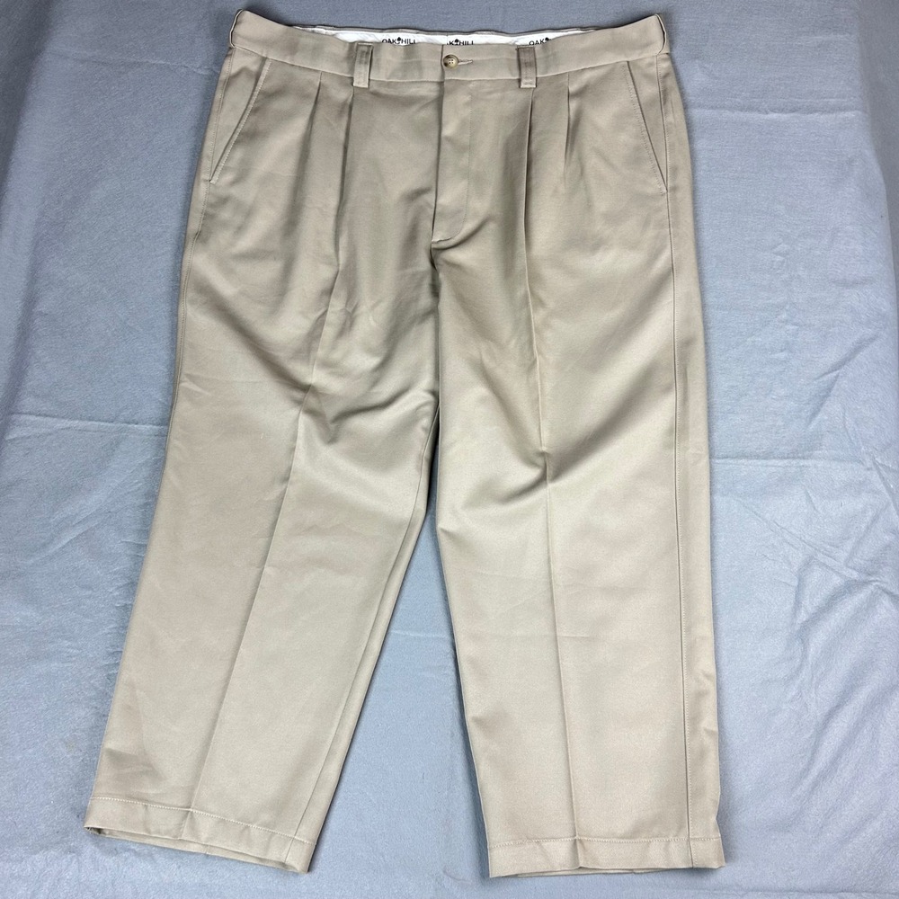 Oak Hill Dress Pants Mens 44x30(44x27) Khaki Tan Pleated Front Polyester Slacks - Picture 2 of 10